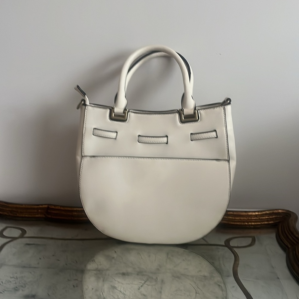 Faux Leather Handbag with Crossbody Strap in Ivory - Picture 2 of 5